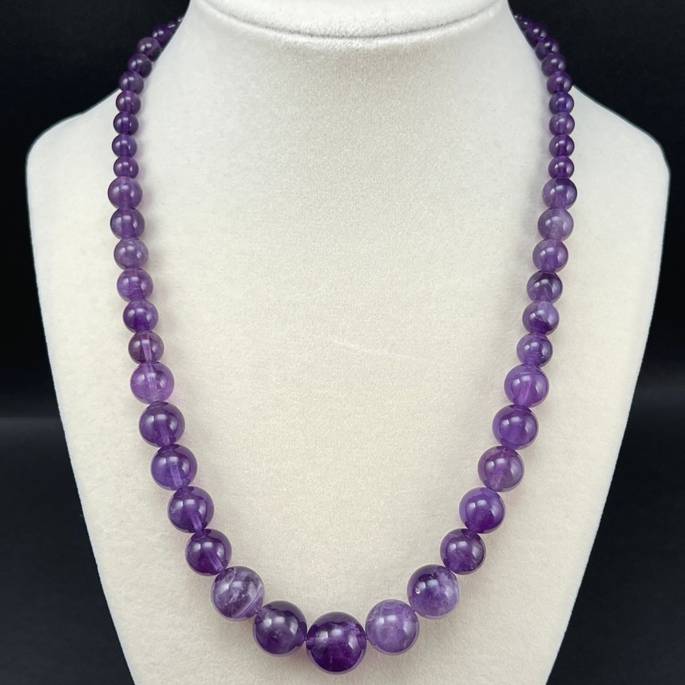 Amethyst Beaded Necklace Graduated Sterling Silver Clasp 19"